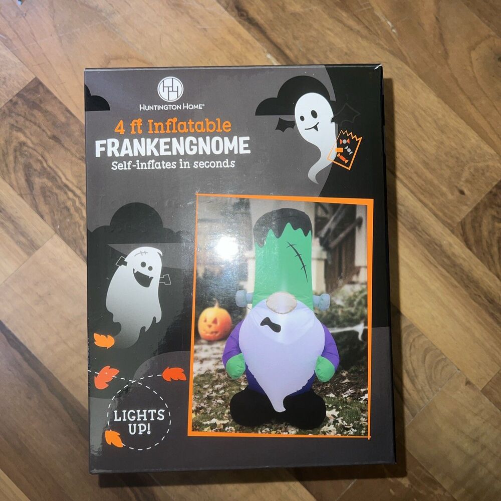 Halloween 4 Ft Self Inflatable Light Up FrankenGnome Gnome Huntington Home NEW